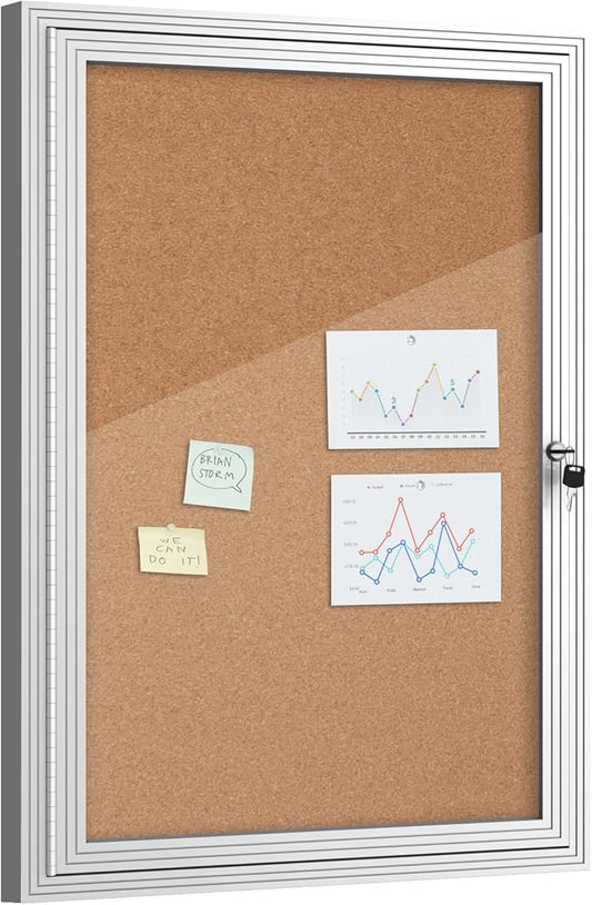 Mifuro 36"x24" Enclosed Bulletin Board, Outdoor Lockable Weather-Resistant Aluminum Cork Noticeboard for School & Office, Silver Frame w/Cork