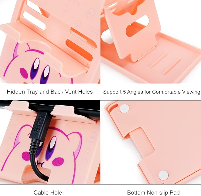 Tscope Cute Switch Stand for Nintendo, Pink Kawaii Anime Holder Bracket, Adjustable Foldable Portable Compact Play Stand for Lite OLED