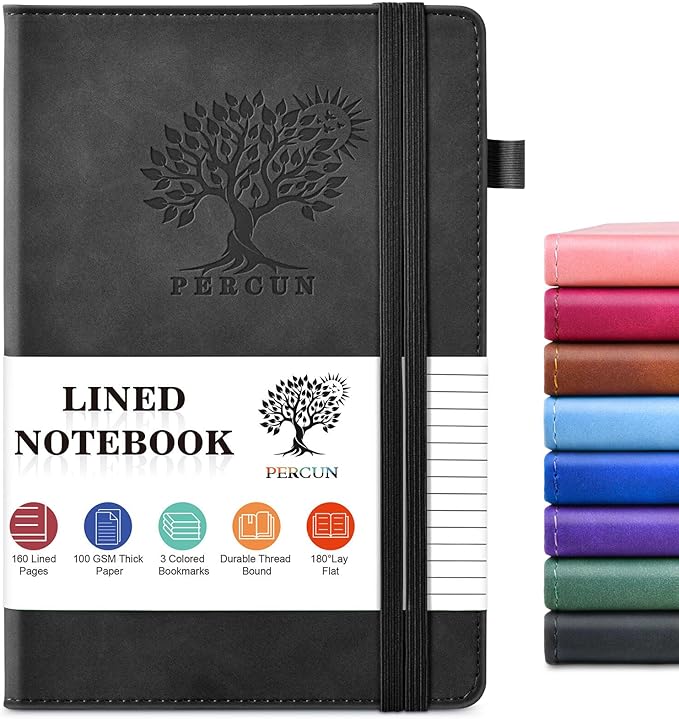 Lined Journal Notebook for Men & Women, 160 Pages College Ruled Journal for Writing, A5 Hardcover Leather Notebooks for Work, School, Business, Travel, Daily Diary 5.9" x 8.5" (Black)