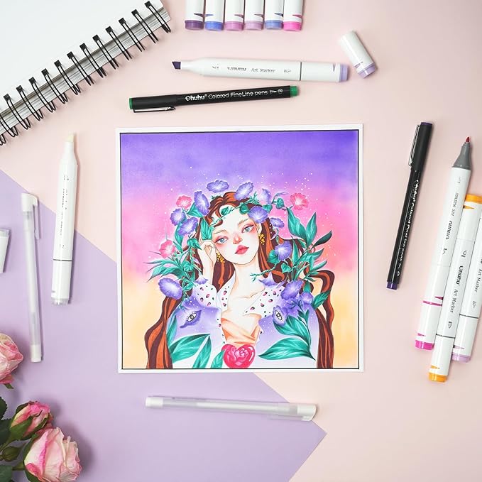 Ohuhu Alcohol Based Markers: 120-color AP Certificated Refillable Double Tipped Art Marker Set for Artist Designer Adults Coloring Illustration - Chisel and Fine Dual Tips - Oahu of Ohuhu Markers
