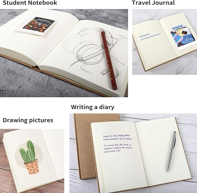 EOOUT 3pcs Blank Notebook, A5 Hardcover Sketchbook 120 Sheets 240 Pages Unlined Notebook, 100gsm Paper, 5.6 x 8.2in, Journal for Drawing, Art, Travelers Gifts, Students and Office Supplies