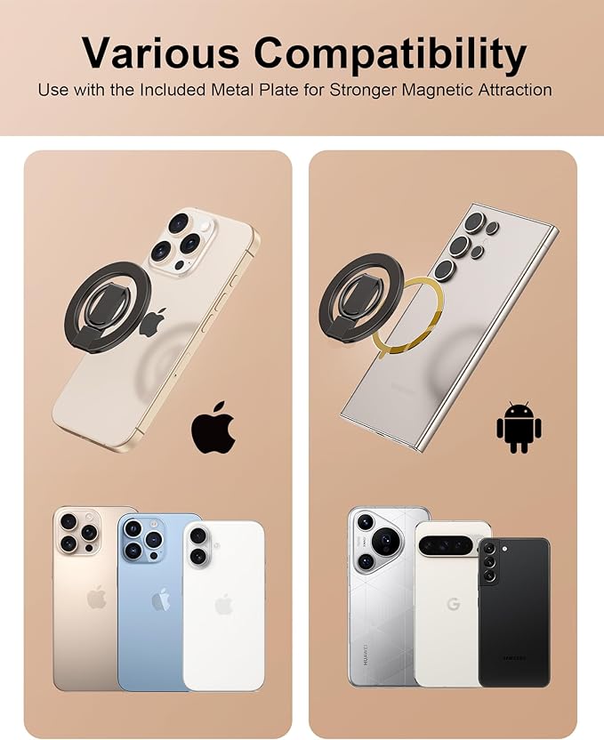 iPhone 17 Pro Max Case Magnetic Phone Ring Holder for Hand, AILKIN MagSafe Cell Phone Ring Holder Grip, Mag Safe Phone Ring Finger Holder for iPhone 17/16/15/14/13/12 Series, MagSafe Kickstand-Grey