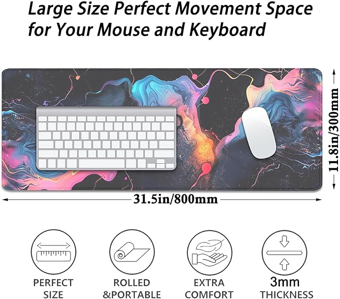Colorful Abstract Art Desk Pad Mouse Pad,Large XL Mouse Mat with Stitched Edges,Non-Slip Rubber Base Mousepad for Office PC Keyboard Laptop and Home Work Desk Mat(31.5X11.8 in)