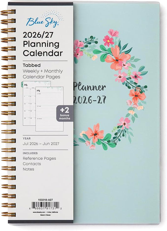 Blue Sky 2026-2027 Weekly and Monthly Academic Year Planner Calendar, July 2026 - June 2027, 5" x 8", Flexible Cover, Wirebound, Laminated Tabs, Laurel