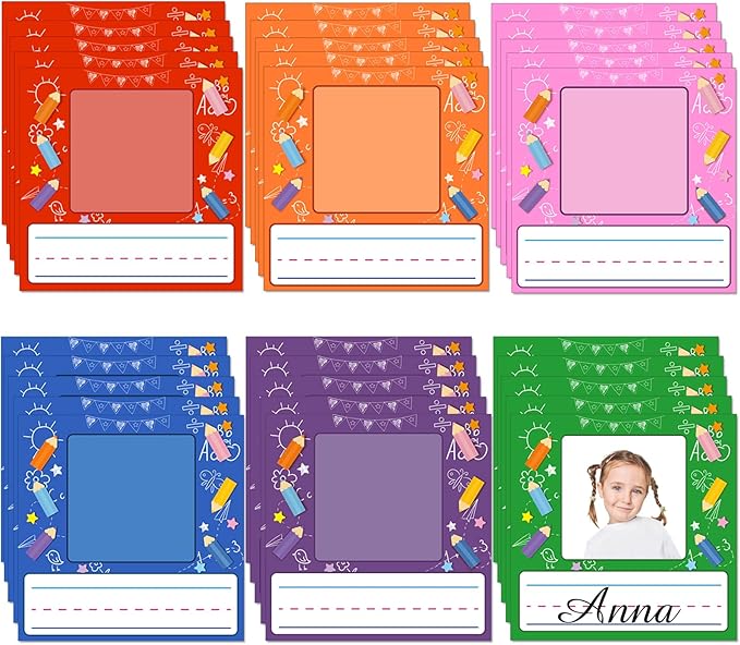 Starboling Kids Name Tags,48 Pcs Adhesive Desk Nameplates,Photo Name Tags Sticker for Classroom Student School Supplies,Name Tag Stickers Classroom Decor Name Stickers（Pencil Photo Name Sticker）