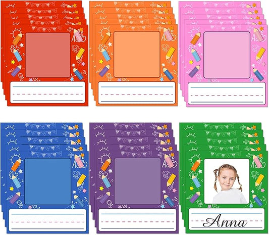 Starboling Kids Name Tags,48 Pcs Adhesive Desk Nameplates,Photo Name Tags Sticker for Classroom Student School Supplies,Name Tag Stickers Classroom Decor Name Stickers（Pencil Photo Name Sticker）