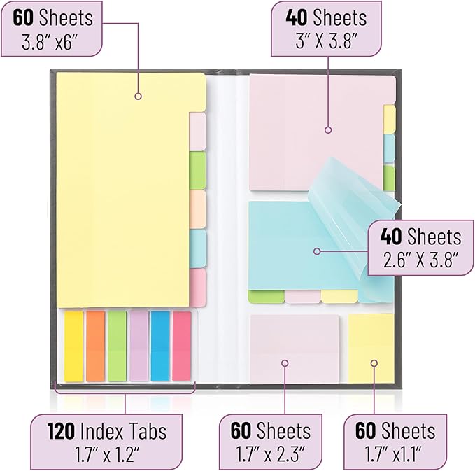 Mr. Pen- Sticky Note Set, 380 Pack, Pastel Colors, Transparent Sticky Notes Tabs, Divider