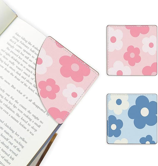 2 Pack Flower Leather Book Corner Bookmark, Durable Handmade Reading Accessories - Gifts for Readers, Women, Men, Teachers, Students 6