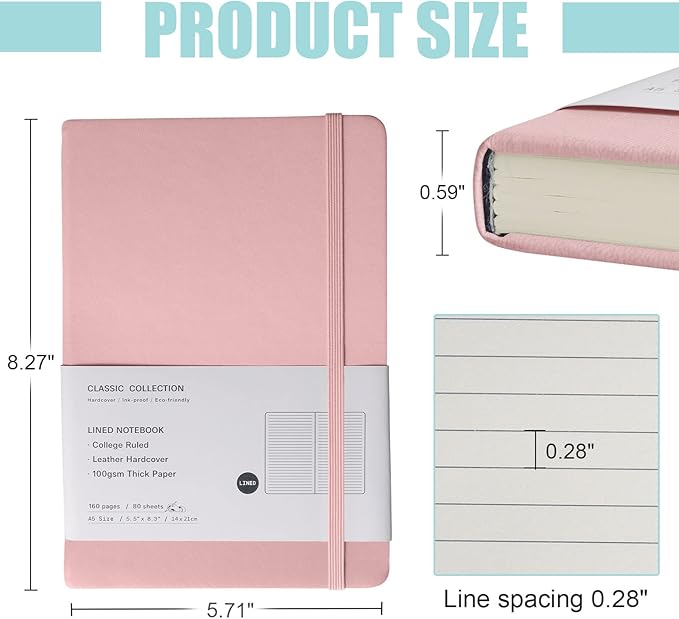 Lined Journal Notebook, 10Pack Hardcover Notebook for Men & Women – Journals for Writing, Work, School, Home & Daily Notes, 160 Pages – Medium A5, 5.7"x8", 100 gsm Thick Paper (Pink)