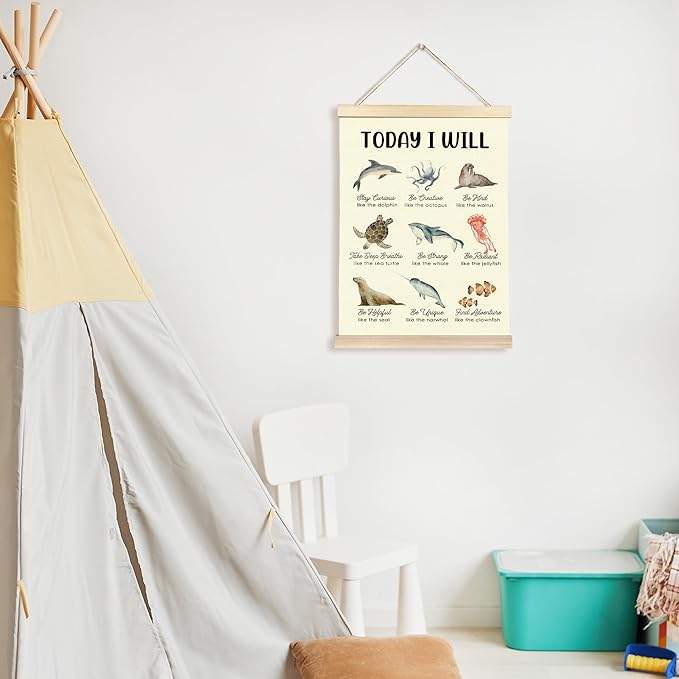 CGBHW Positive Affirmations Poster Hanger Frame for Kids, Mental Health Decor, Inspirational Ocean Animals Posters Wall Art Hanging Decor Counselling Therapy Office Classroom Nursery, 12x16