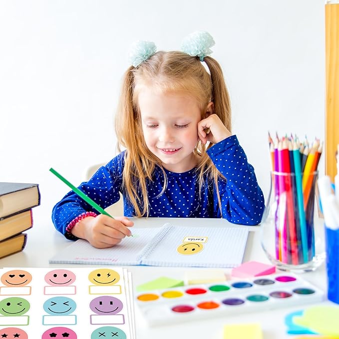 Whaline 135Pcs Pastel Smile Face Name Tag Stickers 9 Designs Nameplate Stickers Cute Classroom Bulletin Board Decoration Label Decal for Office Desk Wall Decor