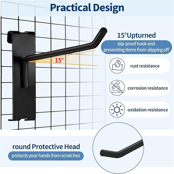 20Pcs Gridwall Hooks, Metal Grid Panel Hanging Peg Hooks, Grid Wall Accessory for Clothes Storage, Home Organization, Retail Display (Black, 6"/15Cm)