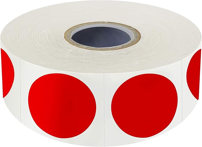 1500 PCS Red Round Color Coding Circle Dots Inventory Stickers Labels with Perforation Line in Roll (Each Measures 1" in Diameter)