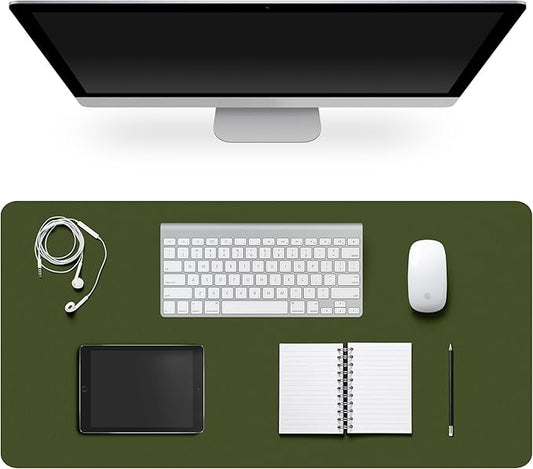 Leather Desk Pad Protector,Non-Slip Desk Pad,on-Slip PU Leather Large Mouse Pad,Easy Clean Desk Protecor Mat,Writing Pad for Office Work/Home/Decor(OliveGreen, 35.4" x 17")