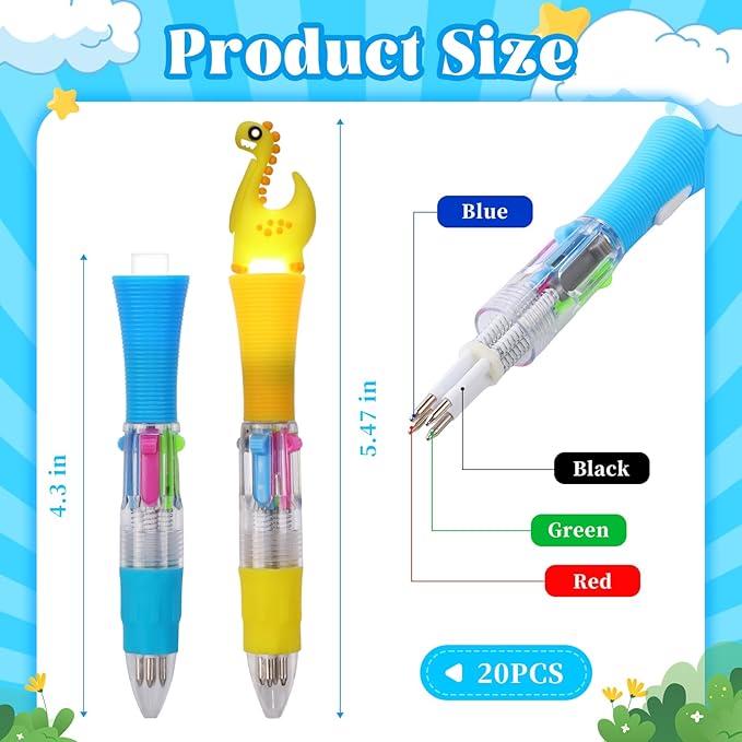 CZWZ 20Pcs Multicolor Pens in One 4-in-1 Cute Pens Bulk, Ballpoint Pen for Birthdays and Parties, Fun Gifts Assorted Ink Kawaii Pen(Style-2)