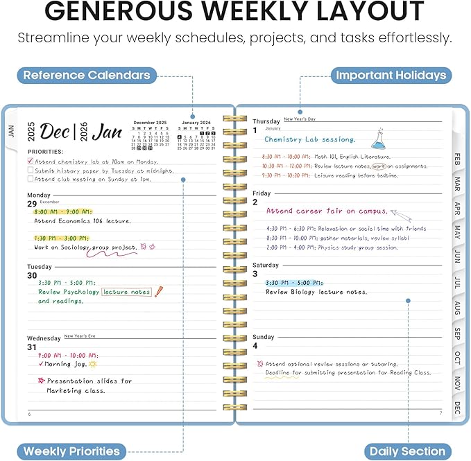 2026 Planner, Weekly and Monthly Calender Planner, Jan 2026 to Dec 2026, Hardcover 2026 Calendar Book with Tabs & Inner Pocket, Office Home School Supplies for Women & Men - A4 (8.5" x 11"), Blue