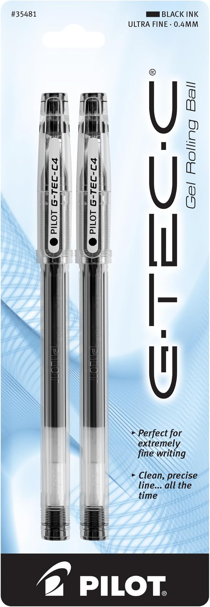 PILOT G-Tec-C Gel Ink Rolling Ball Pens, Ultra Fine Point (0.4mm), Black Ink, 2-Pack (35481)