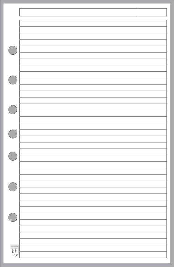 Classic Size Note Paper Planner Insert with Subject Line, Sized and Punched with 7 Holes for 7-Ring Notebooks Such as Franklin, etc. (5.5" x 8.5")