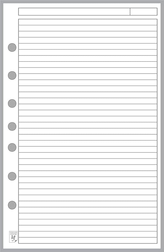 Classic Size Note Paper Planner Insert with Subject Line, Sized and Punched with 7 Holes for 7-Ring Notebooks Such as Franklin, etc. (5.5" x 8.5")