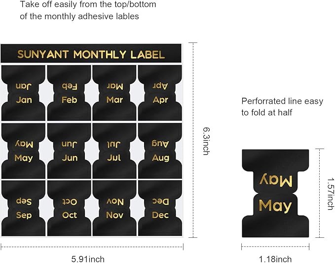 Outus 24 Pieces Monthly Adhesive Tabs for Planner - Designer Accessories Monthly Tabs Stickers Decorative for Office Planners Organizations Sturdy Notebook Planners Journal(Black)