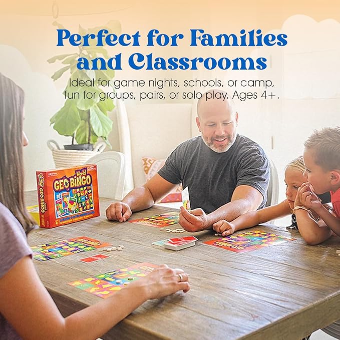 GeoToys GeoBingo, USA Bingo for Kids Ages 4 and Up, Geography Game for Home, School or Camp - Fun Bingo Games for Family, Play and Learn States and Capitals of The USA