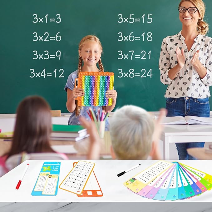 Multiplication Flash Cards + Pop Fidget Multiplication Chart, Times Table Educational Flashcard 3rd Grade, 4th, 5th, 6th Grade for Kids Home School
