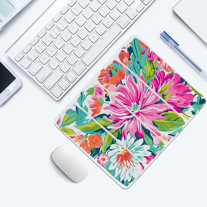 Colorful Floral Desk Mat,Boho Floral Mouse Pad,Preppy Desk Mat,Girly Summer Mouse Pads Desktop for Dorm Home Office Desktop Decor,11.8x9.8 Inch