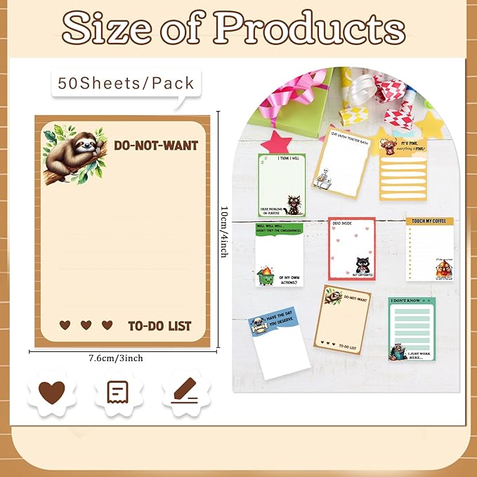 Funny Sticky Notes Gifts - 9 Pack Funny Notepads for Work 3x4 Inch, Fun Self-Stick Memo Pads Gifts for Coworkers, Sarcastic Work Gag Office School Supplies (450 Sheets)