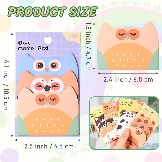 Cute Sticky Notes, 10 Pack 450 Sheets Cartoon Animal Sticky Notes Kawaii Mini Animals Shape Markers Flags Self-Stick Memo Pads for Adult Home Office Roommates Gifts Tab Suppliess