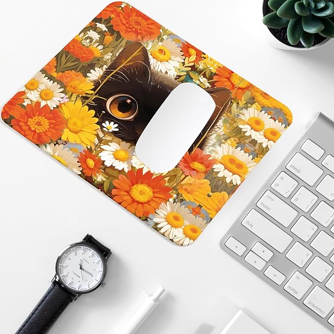 Black cat Square Mouse Pad with Non-Slip Rubber Base,Home Office Decoration Desktop Accessory, Laptop Mouse Pad for Office Laptops,9.4x7.8x0.12in 5