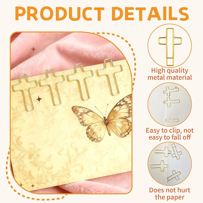 Cross Paper Clips for Bible - 80 PCS Gold Paperclips Versatile Bible Study Supplies for Christian Office School Home Cute Journaling Paper Clip Bookmarks Accessories