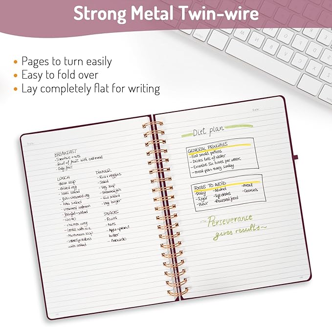 Forvencer Lined Spiral Journal Notebook with 300 Numbered Pages, B5 College Ruled Thick Journals for Writing with 100GSM Paper, Hardcover Notebooks with Contents for Work, School, Women, Men, Burgundy