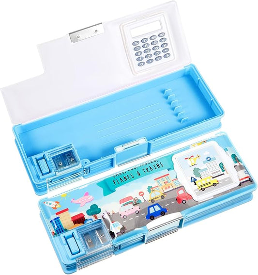 Henoyso Multifunctional Pencil Box for Boys Car Pencil Case with Calculator and Sharpener Cool Cute Pencilcase School Supplies Essentials Christmas Birthday Gift Present for Kids Teens