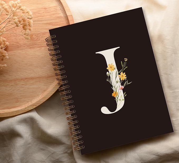 Trendy Personalized Journal Hardcover Spiral Notebook,Black Initial Letter J Notebook,Monogrammed Gifts for Women Teen Girl,College Ruled Hardcover Spiral Notebook 5.5 x 8.3