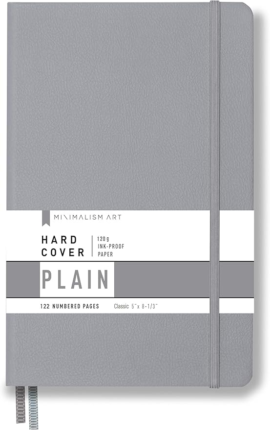 Minimalism Art, Premium Hard Cover Notebook Journal, Classic 5" x 8.3", 122 Numbered Pages, Gusseted Pocket, Ribbon Bookmark, Extra Thick Ink-Proof Paper 120gsm, San Francisco (Plain, Gray)
