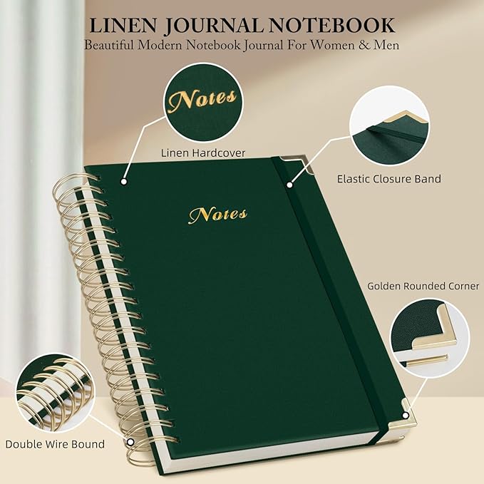 Spiral Notebook Journal, 328 Pages Linen Hardcover College Ruled Notebook, Lined Thick Journals for Women Men, A5 Thick Spiral Journal for Writing, 100GSM Paper, Cute Notebooks for Work School