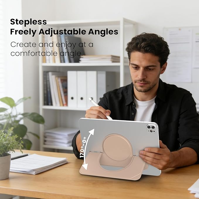 Nillkin Flexwing Adhesive Tablet Stand, 0.14 inch Invisible Slim iPad Holder, Stepless Adjustable Stand, Built-in Back Magnets, Compatible with Tablets Up to 10.4-13.2 inch, Brown