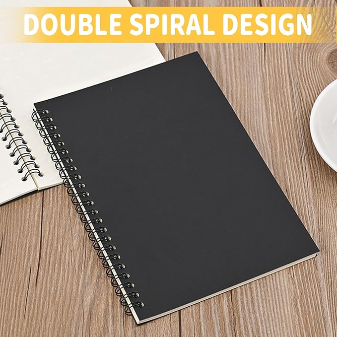 BoAn Spiral Notebooks Journal 8.5” x 11”, 2 Pack A4 Large Note Book for Women & Men, The Notebook for Work Note Taking Journals Sketch Book 76 Pages / 38 Sheets sketchbook Soft Cover Black Paper