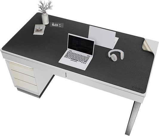 Chihein Cork & PU Leather Desk Mat 55” x 28” - Extra Large Mouse Pad, Double Sided Waterproof Desk Pad Protector for Executive Desk, Dining Table, Office Desk (Black)