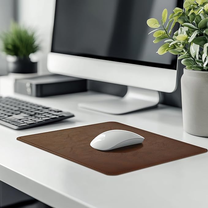 PU Leather Mouse Pad with Stitched Edge, Micro-Fiber Base, Non-Slip Waterproof, 8x11Inch (Dark Caramel Brown)