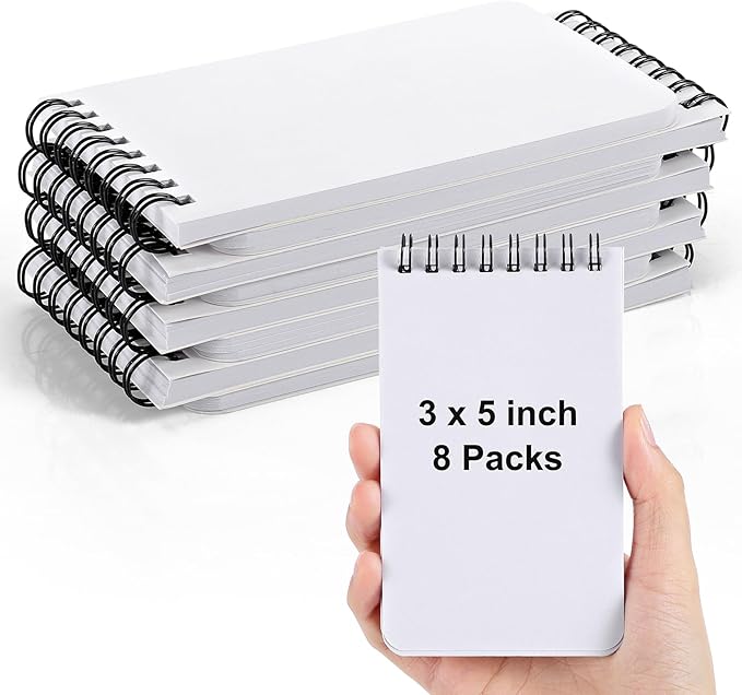 [8 Packs] 3x5 Blank Pocket Notebook - 50 Sheets Small Sprial Notebooks for Grocery/Shopping Lists, Mini Sketch Book Drawing Notepads for Doodle, Work, School, Office, Nurse, Travel