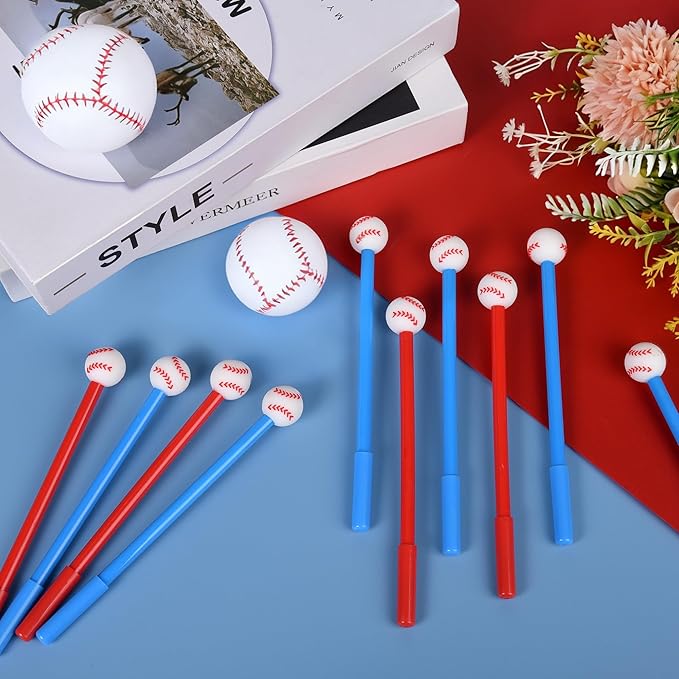 LiYiQ 50 Pcs Baseball Party Favor Cartoon Cute Fun Pens for Kids Kawaii Baseball Shape Gel Black Ink Pen Cute Baseball Pens for School Office Home Student Kids Present