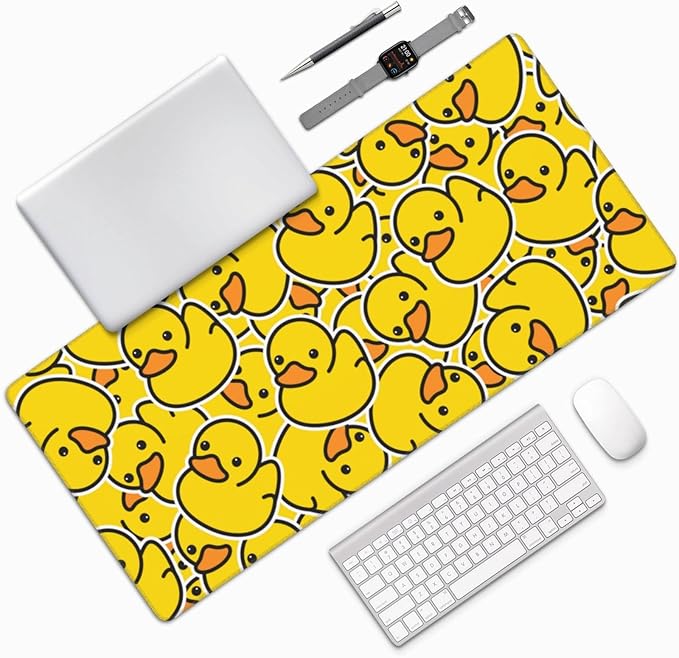 Cute Rubber Ducks Mouse Pads XXL Extended Mousepad with Stitched Edges Yellow Cartoon Ducky Non-Slip Rubber Base Computer Keyboard Pad Desk Mat for Home Office Desk Decor, 35.4" X 15.7"