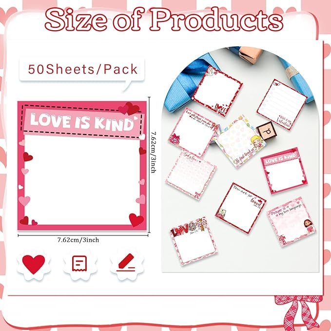 Valentines Day Sticky Notes Gifts - 9 Pack Christian Valentine Day Notepads 3x3 Inches, Pink Love Self-Adhesive Memo Pads, Valentine Galentines Office Study Supplies (450 Sheets)