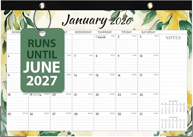 2026 Desk Calendar, Large Desktop/Wall Monthly Calendar (Jan. 2026 - Jun. 2027) 17'' x 12'' Personal Desk Planner for Teacher Family School Office Supplies