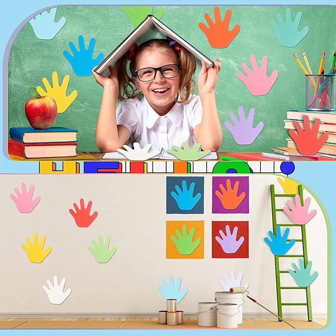 144 Pieces Hand Cutouts Paper Hand Shape Cut-Outs Assorted Color Handprint Shape Cutouts Blank Creative Paper Cutouts for Kids DIY Craft Art Project Home School Classroom Decorations