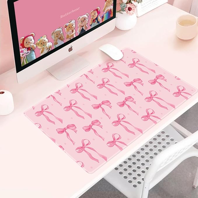 Large Mouse Pad, Pink Bows Desk Mat Cute Pink Office Accessories, Non-Slip Rubber Base Gaming Mousepad Coquette Keyboard Mat for Laptop Computer PC, Desktop Mat Girly Office Décor 23.6 x 11.8in