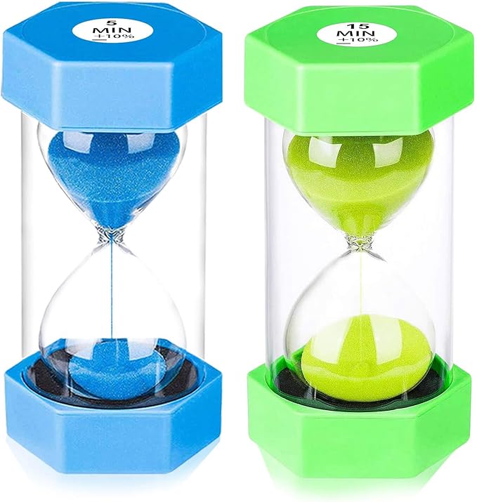 SuLiao Hourglass Sand Timer for Kids,Plastic Sand Clock 5/15 Minutes Set,Large Blue Green Sand Watch 5&15Min,Reloj de Arena Niños,Colorful Hour Glass Sandglass Timer for Classroom,Games,Kitchen,Decor