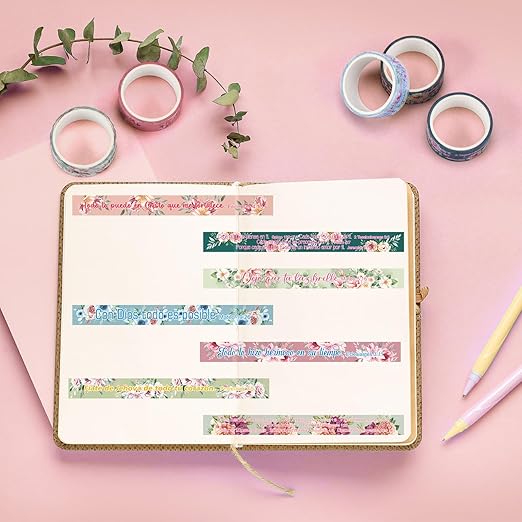 Janlaugh 24 Rolls Christian Washi Tape for Bible Journaling Gifts Bulk Religious Inspirational Scripture Supplies Spanish Floral Bible Verse Washi Tape for Study Crafting Spring Valentine's Day Gifts