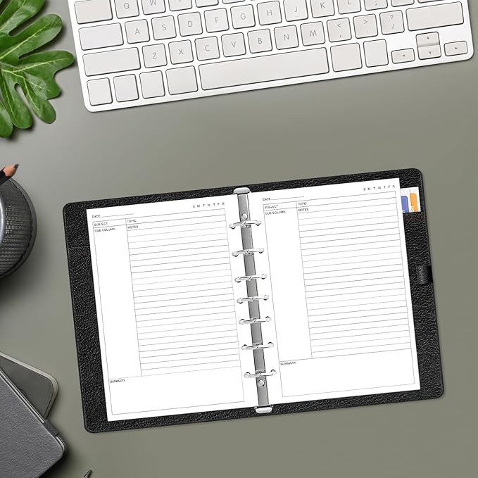Cornell Notes Filler Paper for 3/7 Mini Binders - 50 Sheets/100 Pages Note Taking Loose Leaf Paper, 100 gsm, 5.8" x 8.3"